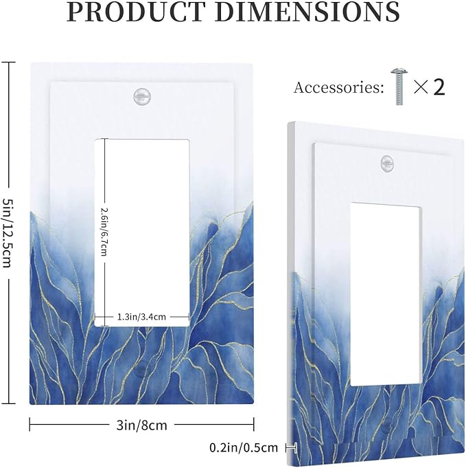Light Switch Cover Plate Blue Gold Leaf Marble Modern Abstract 1 Gang Outlet Covers Single Rocker Decorative Switch plates Electrical Wall Plates GFCI Receptacle for Kitchen Bathroom Decor