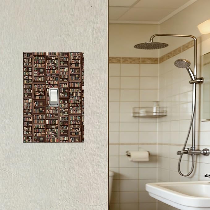 Vintage Library Bookshelf 1-Gang Toggle Light Switch Plate, Dark Academia Book Lover's Cozy Bookshelf Decorative Wall Plate for Study Room Decor