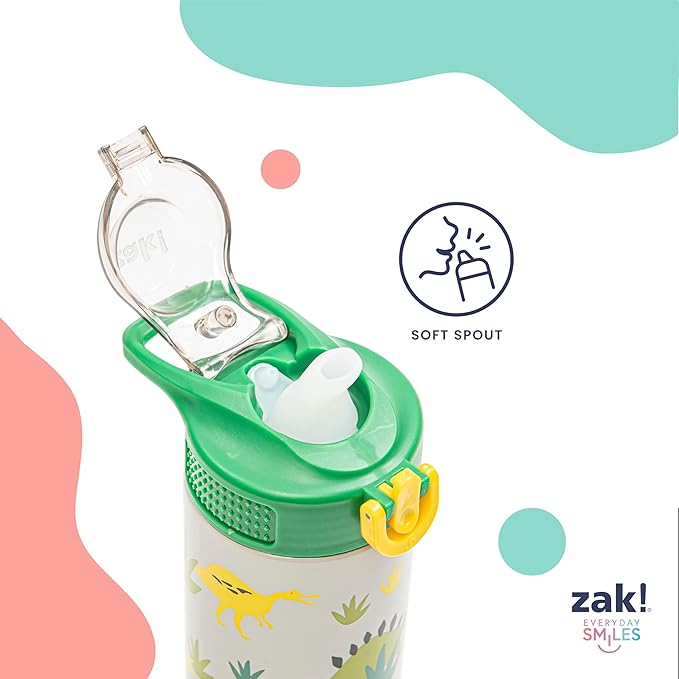 Zak Designs Disney Moana Sage Kids Water Bottle For School or Travel, 14oz Stainless Steel Water Bottle With Straw, Handle, and Leak-Proof, Pop-Up Spout Cover (Moana, Maui, Pua, Hei Hei)