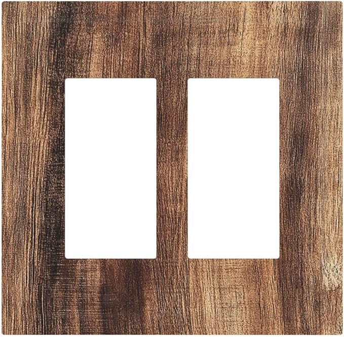 Decorative Outlet Covers Vintage Rustic Brown Wood Grain 2 Gang Double GFCI Rocker Electrical Wall Panels Light Switch Cover Plate for Bedroom Farmhouse Decor