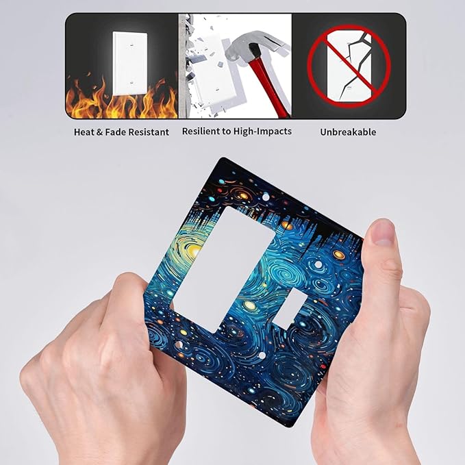 Outlet Covers Abstract Starry Night Style 1 Toggle 1 Rocker Combo Light Switch Cover Plate Decorative Switch Plate Covers Electrical Wall Plate for Home living Room Decor