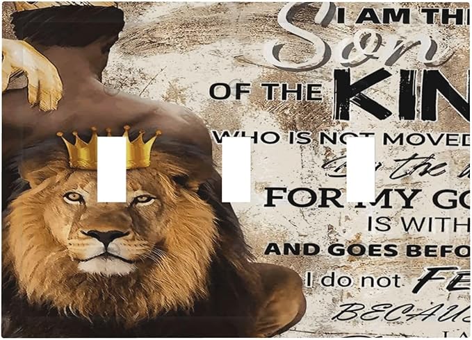 Quotes African Teen Boys Man Afro Lion Wildlife King Blessed 3 Gang Light Switch Cover Decorative Triple Toggle Wall Plate Cover Electrical Face Wallplate Cover