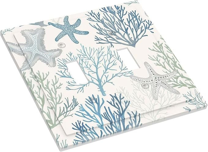 Decorative Switch Plates Ocean Beach Theme Starfish Seashell Coral 2 Gang Double Toggle Outlet Light Switch Cover Wall Plate Electrical Faceplate For Bathroom Kids Room Decor