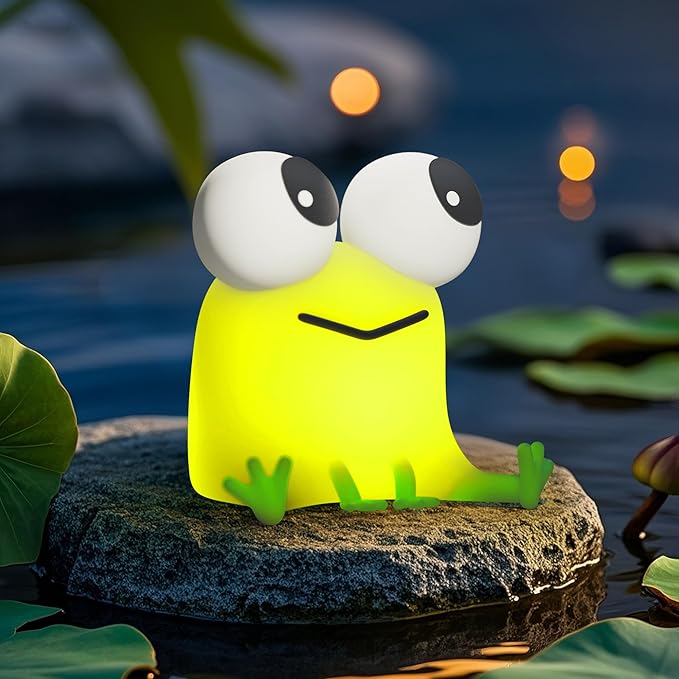 FAMIDUO Cute Frog Night Light, LED Silicone Squishy Novelty Animal Lamp,3 Levels Dimmable/Timer Nursery Nightlight for Kids, Rechargeable Touch Bedside Lamp, Bedroom/Dorm Decor, Baby Boys Girls Gifts