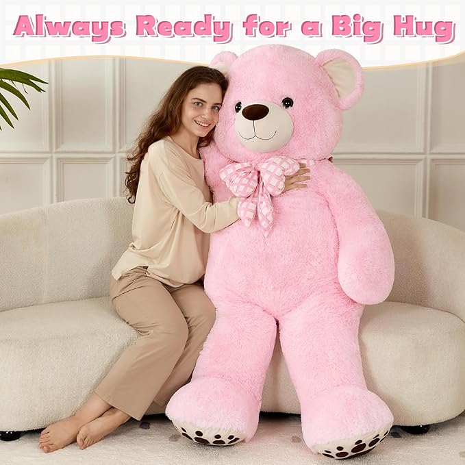 MorisMos 5 FT Big Teddy Bear, 5 Feet Huge Teddy Bears Stuffed Animals for Girlfriend Wife, Cuddly Gift Life Size Bear on Valentines Birthday, 59 Inch, Pink