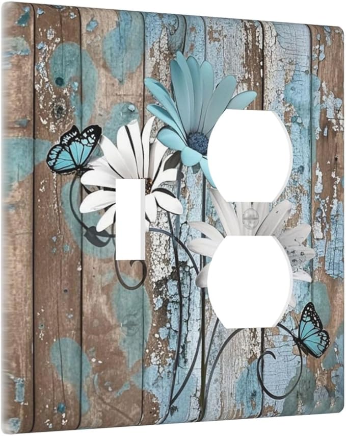 Wallplates Rustic Flower Teal Turquoise Daisy Butterfly 1 Toggle 1 Duplex Switch Plate Electrical Gfci Faceplate Decorative Light Switch Covers For Farmhouse Cabin Decor