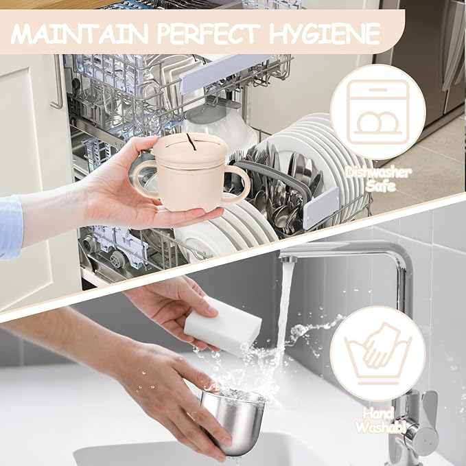 Mity rain Stainless Steel Snack Containers for Kids with Spill-Proof Silicone Lids & Handles - 3-in-1 Baby Snack Cups, No-Spill Toddler Snack Box, Perfect for On-the-Go Healthy Eating