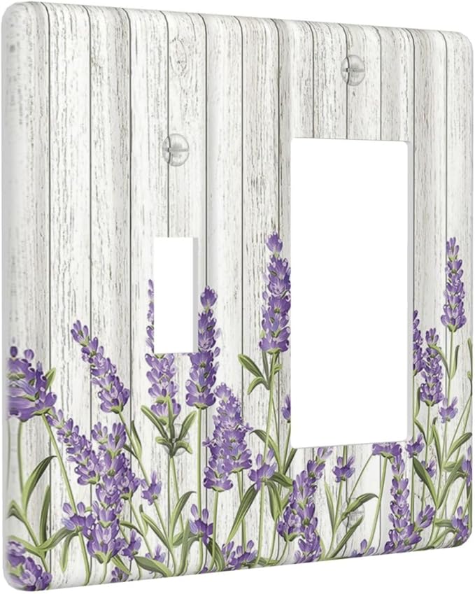 Rustic Wooden Plank Lavender 2 Gang Toggle Rocker Combo Wall Plates Decorative GFCI Device Outlet Cover Receptacle Electrical Faceplate Switchplate for Bedroom Bathroom Kitchen Decor