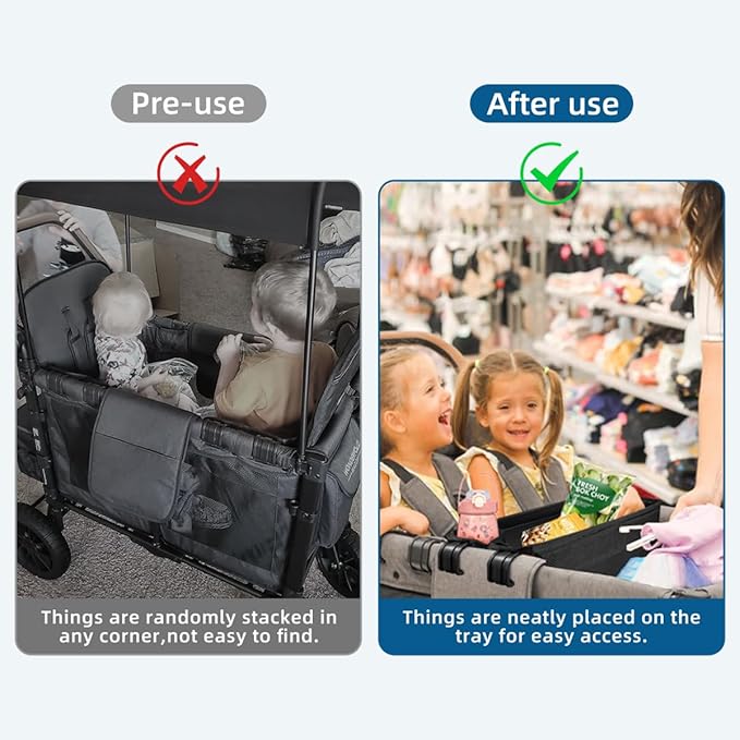 Stroller Snack Tray Compatible with Wonderfold Wagon - Upgraded with Extra Thick Base, Waterproof Faux Leather Sides & Side Mesh Pockets for Added Durability (W2 Series Thickened)