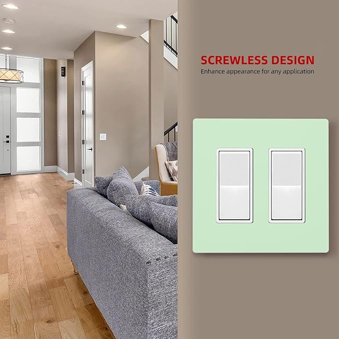 Green 2 Gang Double GFCI Decorator Rocker/decorator Light Switch Cover Decorative Outlet Wall Plate Electrical Faceplate Screwless