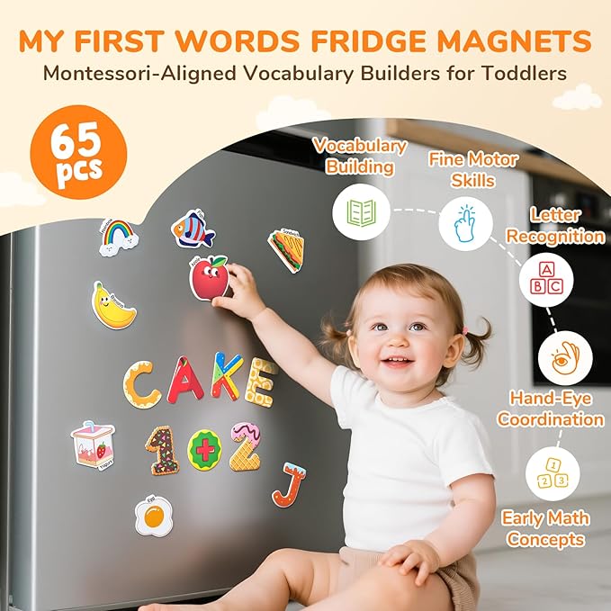 JoyCat Kids Magnets – 26 Cute Objects, Alphabet Uppercase Letters, and 0-9 Numbers, Math Fridge Magnets for Toddlers, Fun Educational Spelling Learning Gift for Toddlers & Kids