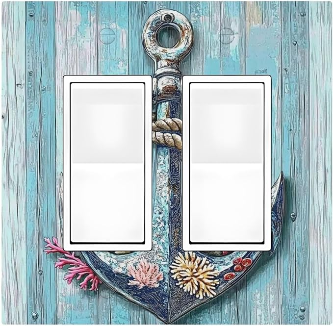 Decorative Outlet Covers Anchor Coastal Beach Nautical Coral 2 Gang Double Gfci Rocker Electrical Wall Panels Light Switch Cover Plate For Farmhouse Cabin Decor