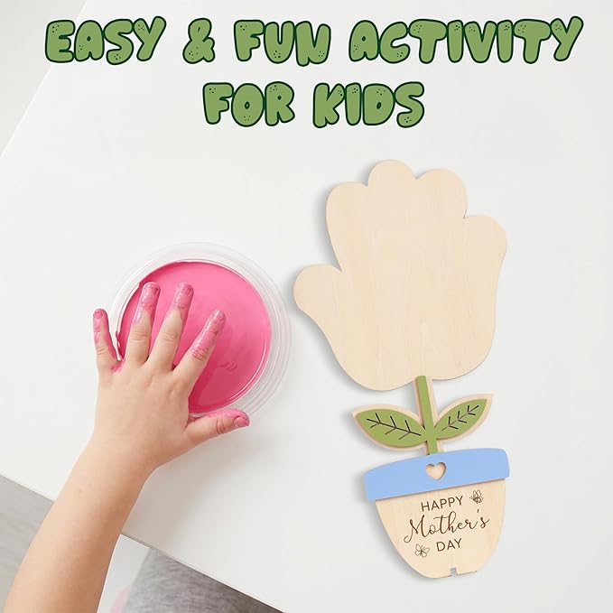HYPERI DIY Mothers Day Crafts for Kids Handprint Art, Handprints Wooden Rose Flower Bouquet, Mothers Day Gifts for Mom from Kids, for Grandma from Grandkids, Mothers Day Keepsake Craft (Pot)