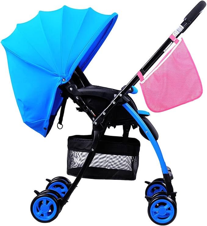 Generic 2 Pack Universal Side Sling Stroller Mesh Cargo Net and Organizer, Extra Stroller Storage Space, Non-Slip and Adjustable Straps (Pink) Type-C Convertor