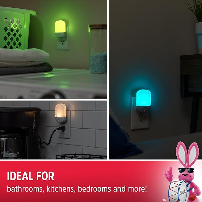 Energizer Night Light, Color Changing, Nightlight for Bedroom, Bathroom, Nursery, Hallway, Kitchen,White Base, 81567