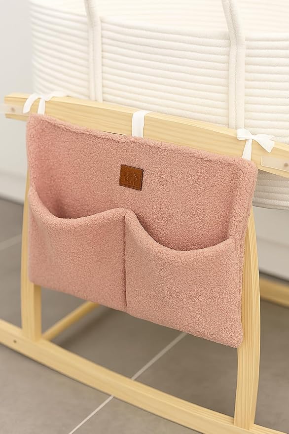 Adm&Eve Bedside Diaper Caddy - Teddy Material With 2 Compartments for Baby Carrier, Crib, Stroller & Changing Table, Hanging Storage Organizer (Dust PINK)