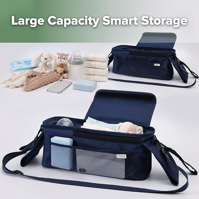 haakaa Universal Stroller Organizer - Bluestone, Single Cup Holder, Stroller Caddy Accessories with Shoulder Strap & Extra Non-Slip Stroller Hook, Fits Most Strollers