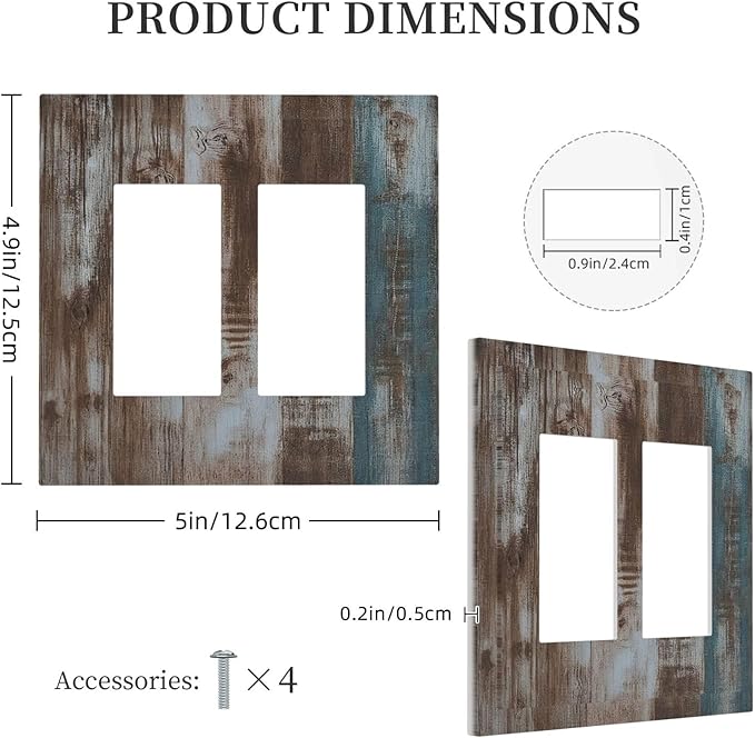 Vintage Blue Brown Wood Grain Decorative Outlet Covers 2 Gang Double Gfci Rocker Electrical Wall Panels Light Switch Cover Plate for Bedroom Farmhouse Decor