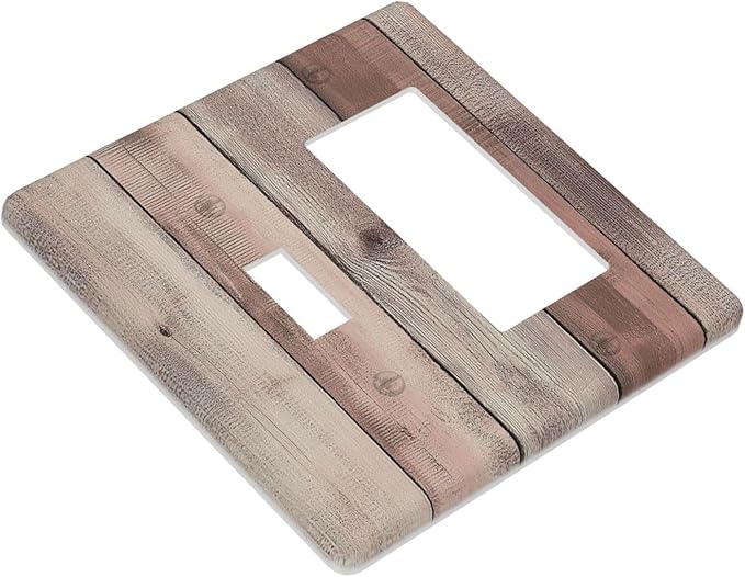Outlet Covers Vintage Natural Wood Rustic Cinnamon 1 Toggle 1 Rocker Combination Decorative Wall Plate Electrical Switch Plates Light Switch Cover Plate For Farmhouse Cabin Decor