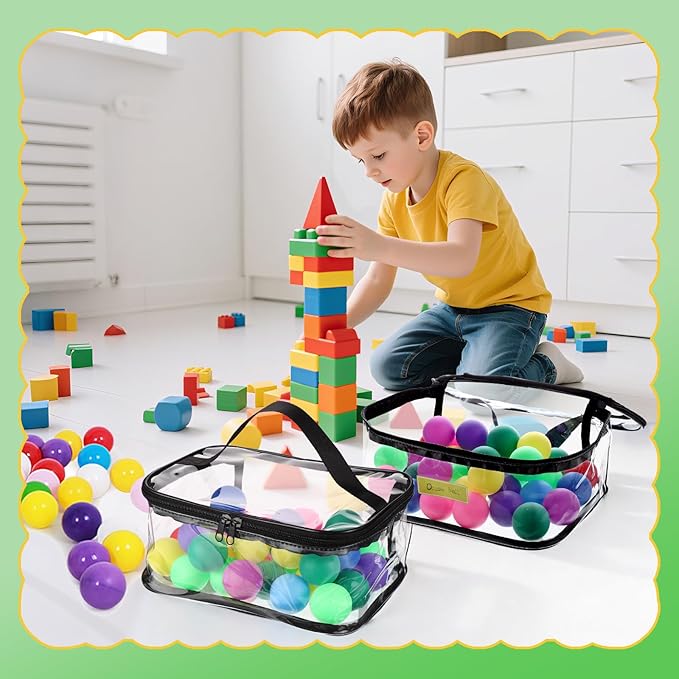 4 Packs Clear Toy Storage Bags, PVC Waterproof Toy Organizer with Zip Reusable Bags for Building Blocks, Board Game, Puzzles, Kids Books, Stationery