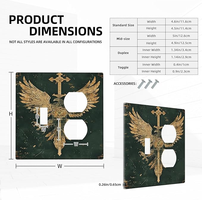 Medieval Retro Golden Eagle Totem Wallplates 1 Toggle 1 Duplex Electrical Gfci Faceplate Decorative Light Switch Covers Switch Plate for Bedroom Living Room Decor