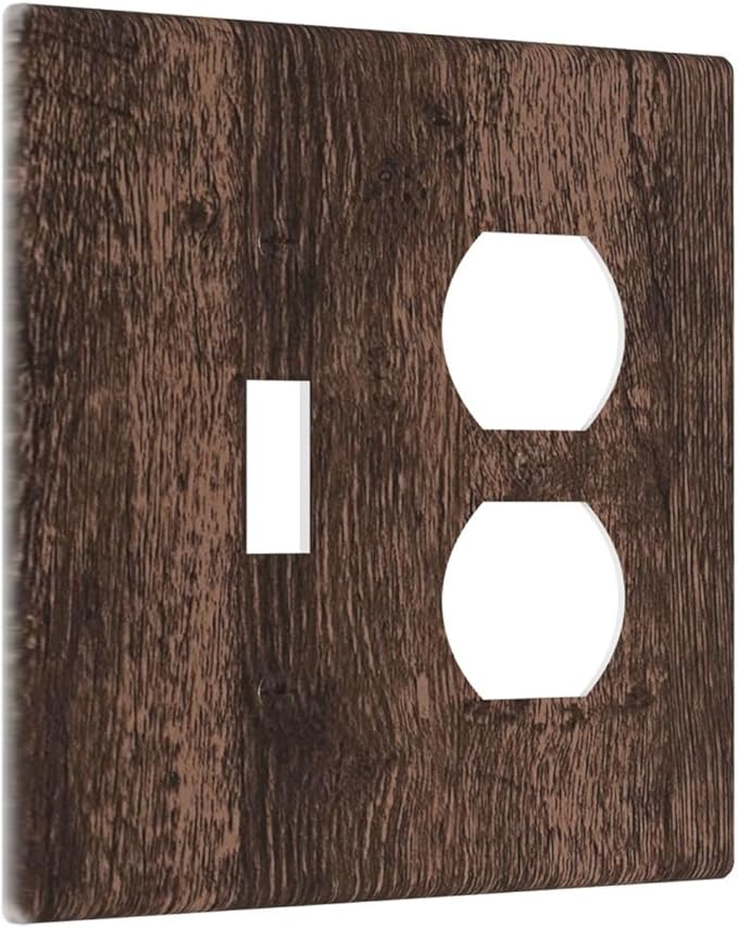 Light Switch Cover Plate Rustic Brown Wood Plank Retro Wooden Board 2 Gang Outlet Covers 1 Toggle 1 Duplex Socket Cover Wallplates Electrical Switch Plate Covers for Farmhouse Home Decor