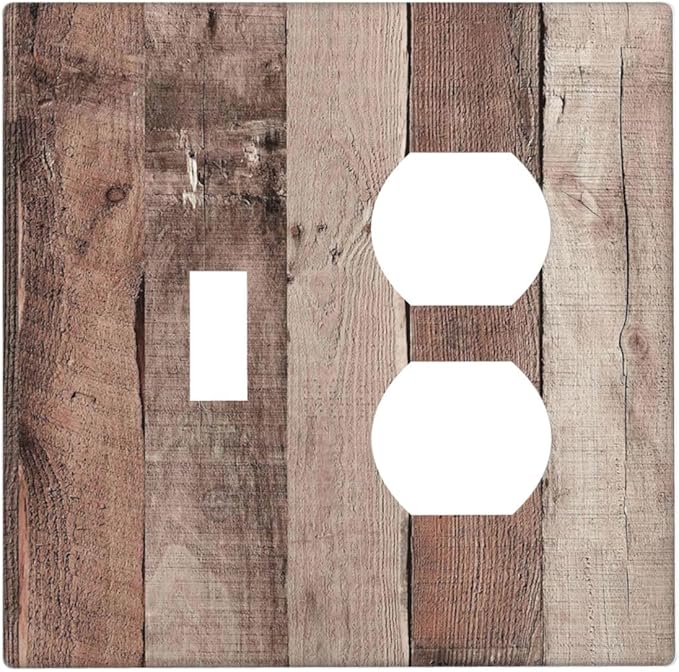 Wallplates Retro Wood Brown Farmhouse Barn Wooden 1 Toggle 1 Duplex Switch Plate Electrical GFCI Faceplate Decorative Light Switch Covers for Farmhouse Cabin Decor
