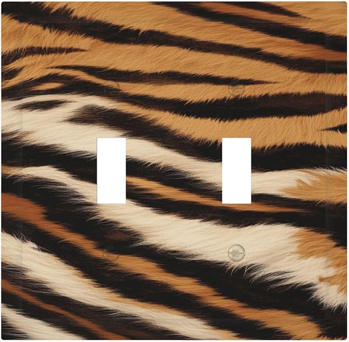Tiger Texture Wild Animal Skin Pattern Print Decorative Switch Plates 2 Gang Double Toggle Outlet Light Switch Cover Wall Plate Electrical Faceplate for Kids Room Office Decor