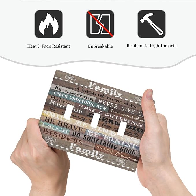 Country Farm Family Quote Wood 3 Gang Light Switch Cover Decorative Triple Toggle Wall Plate Electrical Faceplate Switch Plug Face Plate