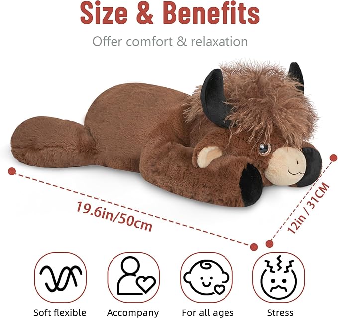 Niuniu Daddy 20" | 3.3 Pound Highland Cow Weighted Stuffed Animals for Adults, Weighted Brown Highland Cow Plush Toy for Toddler Kids, Fluffy Plushy Pillow with Soft Fur for Present Christmas Birthday