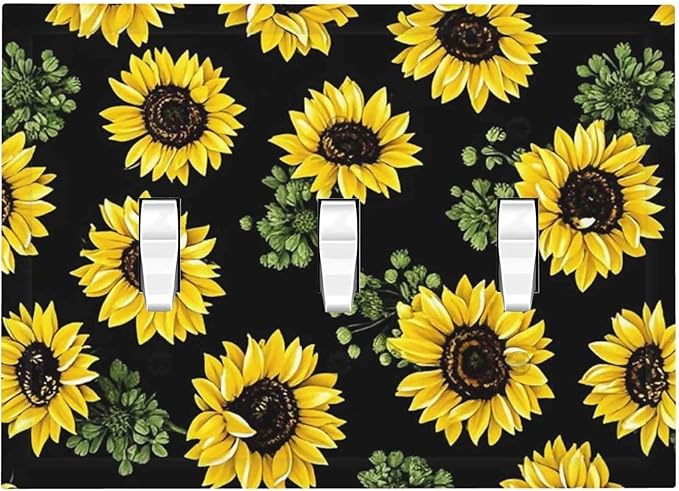 Decorative Switch Plates Floral Sunflower Plants Flowers 3 Gang Wall Plate Triple Toggle Light Switch Cover Faceplate Electrical Wall Panels For Bed Room Farmhouse Decor