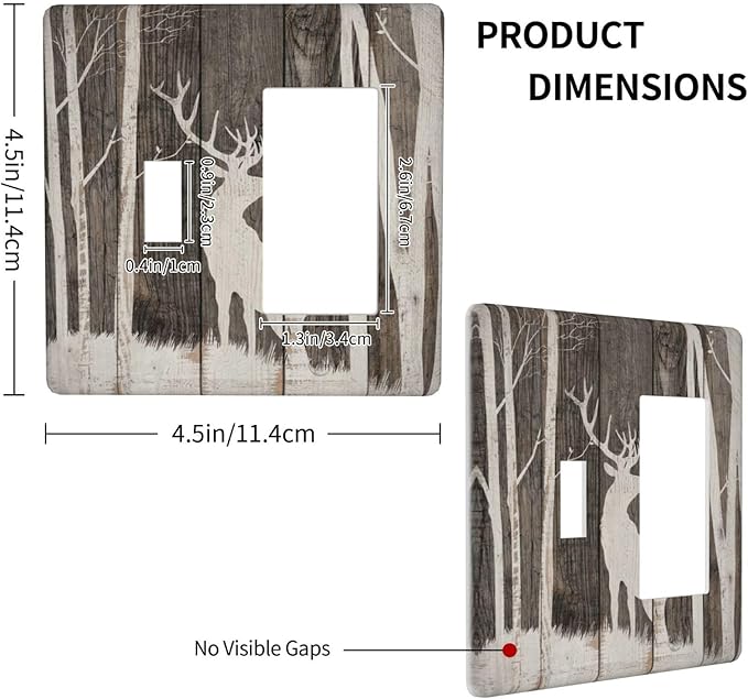 Vintage Wood Forest Deer Wildlife Animal Silhouette Outlet Covers 1 Toggle 1 Rocker Combination Decorative Wall Plate Electrical Switch Plates Light Switch Cover Plate for Farmhouse Home Decor