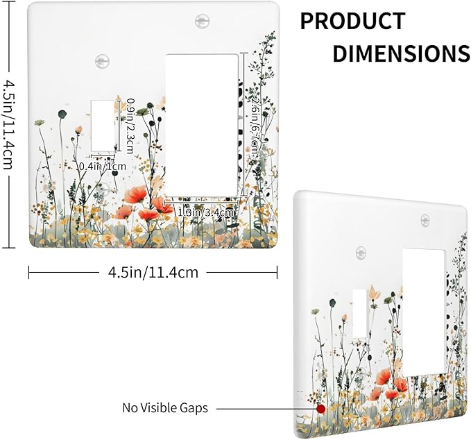 Vintage Country Style Watercolor Leaves Wildflowers Floral Outlet Covers 1 Toggle 1 Rocker Combination Decorative Wall Plate Electrical Switch Plates Light Switch Cover Plate for Bedroom Living Room