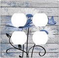 Blue White Daisy Flower Butterfly Rustic Wood Board Outlet Covers 2 Gang Double Duplex Decorative Light Switch Covers Electrical Wallplates Socket Faceplate for Farmhouse Bedroom Decor