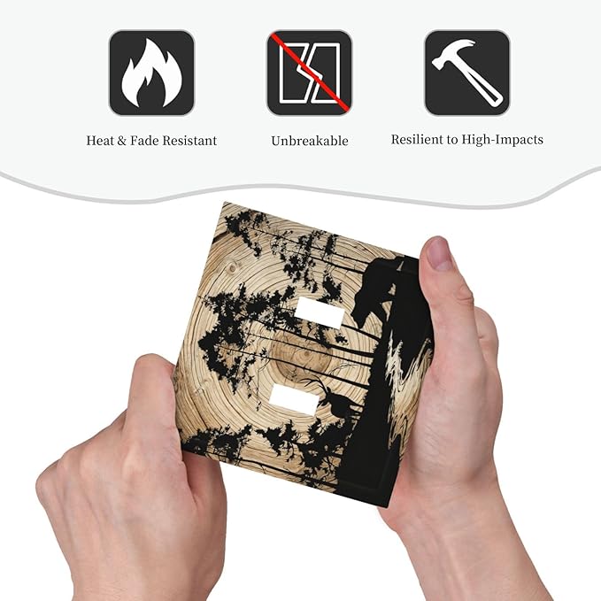 Rustic Forest Antler Black Bear Deer Silhouettes Decorative Switch Plates 2 Gang Double Toggle Outlet Light Switch Cover Wall Plate Electrical Faceplate for Farmhouse Home Decor