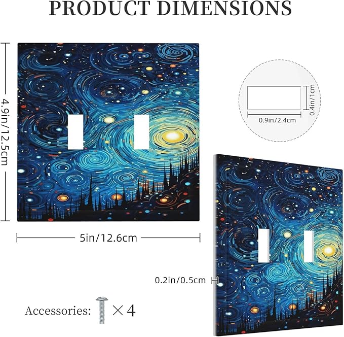 Decorative Switch Plate Covers Abstract Starry Night Style 2 Gang Double Toggle Light Switch Cover Plate Electrical Wall Plate Outlet Cover Outlet Light Switch Cover for Home living Room Decor