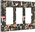 Black Boho Moth Botanic Mushroom Triple Decorator Light Switch Cover 3 Gang GFCI/Rocker Wallplate Decorative Electrical Faceplate Switchplate Dimmer Screwless