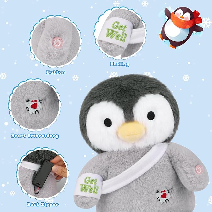 Get Well Soon Penguin Plush, Cute Light up Penguin Stuffed Animal, Soft Bandage Cuddly LED Nightlight Plush Toy, Birthday Toys Great Gift for Kids Girls Boys -No Battery(8 Inch)