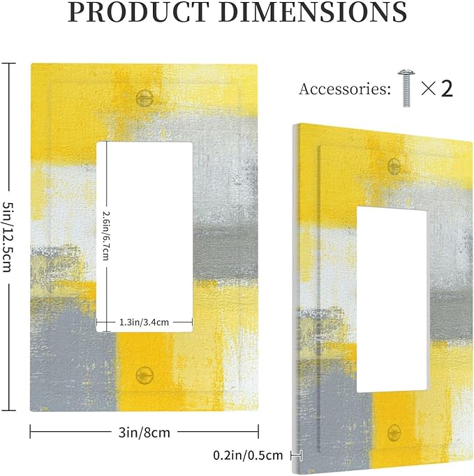 Outlet Covers Retro Modern Gray Yellow Ombre Abstract Art 1 Gang Duplex Light Switch Cover Plate Decorative Wall Plates Electrical Switchplate Receptacle for Bathroom Bedroom Decor（2 Pack）