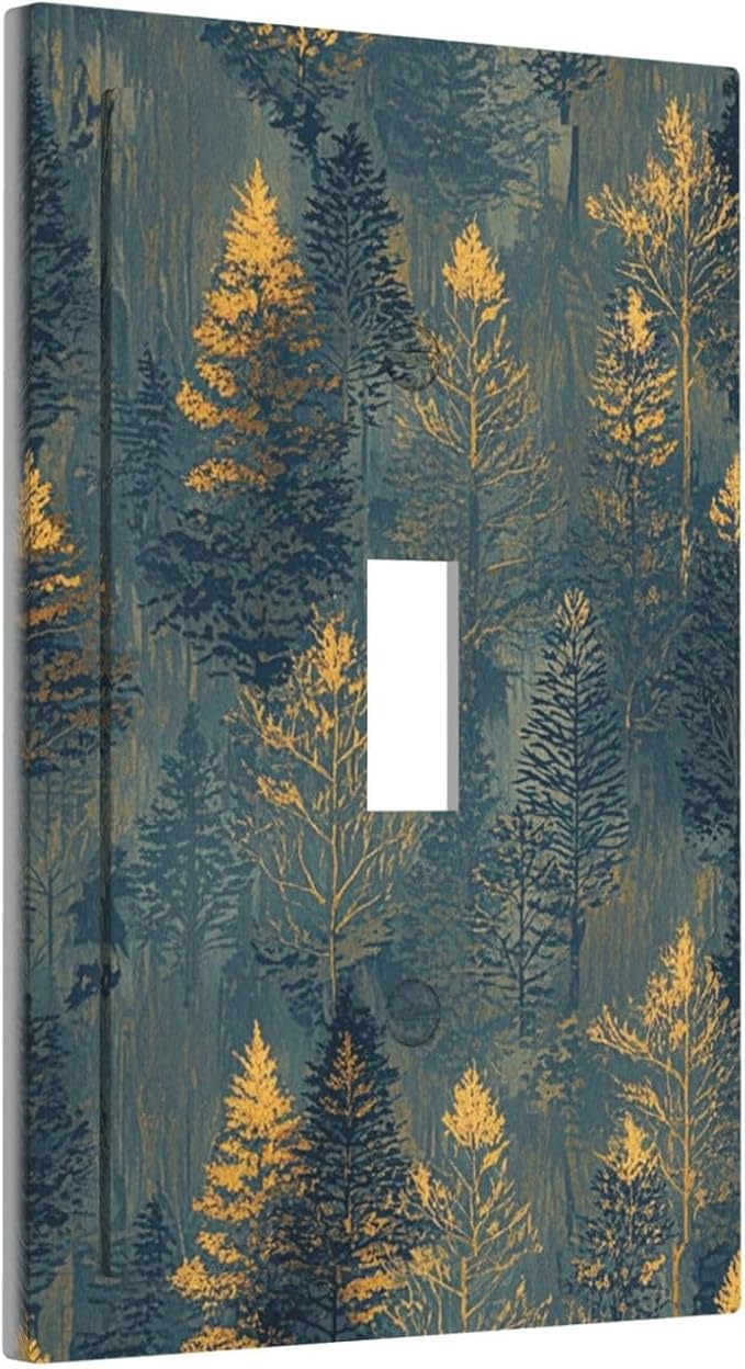 Decorative Switch Cover Plate with Golden Trees & Abstract Gradient Forest Landscape Design Single Gang Toggle Switch Plate Light Switch Covers Artistic Faceplate for Blue Retro Home Decor