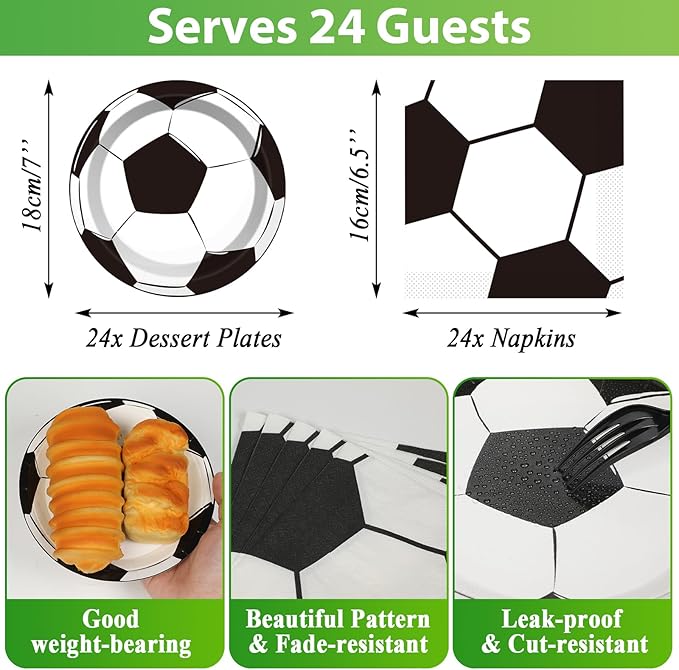 Qyeahkj Soccer Birthday Party Decoration Plates Napkins Tablecloth Supplies -Serves 24 Guests Disposable Tableware Dinnerware Favors for Boys Girls Soccer Sports Theme Baby Shower Birthday Party