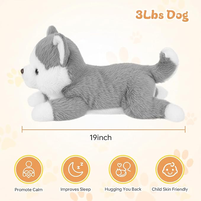 19Inch 3 Pounds Dog Weighted Stuffed Animals, Cute Realistic Puppy Stuffed Animal, Sensory Comfort Plush Throw Pillow Toy, Dog Plush Gift for Adults Kids Youth