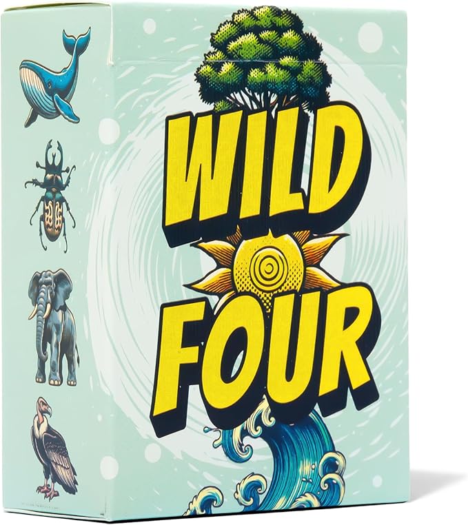 Wild Four – Family-Friendly Trick-Taking Card Game with Bugs, Birds, Fish, And Mammals - Easy Rules, No Pen And Paper Required - Gifts For Animal Lovers - Ages 8+, 3-8 Players, 20 Mins