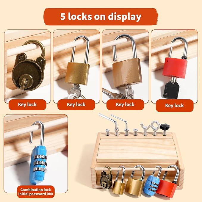 INIFEIDALA Montessori Screwdriver Board Set - Lock and Key Toy,Busy Board Toys for 3 4 5 Year Olds Boy Birthday Gifts,Kids Tool Set, Preschool Learning Sensory Fine Motor Skills STEM Toys