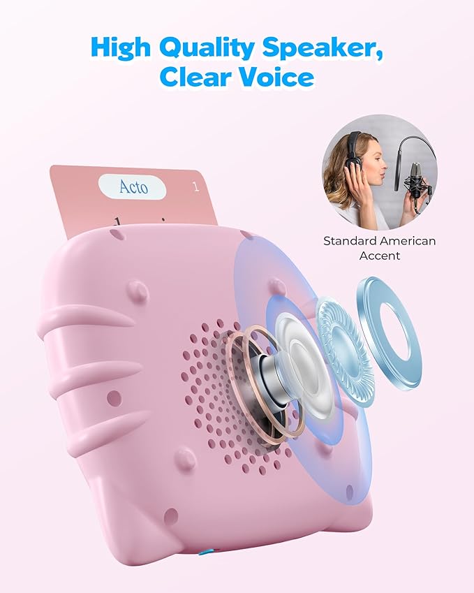Airbition Bilingual Pink Spanish and English Talking Flash Cards, Pocket Speech Therapy Tools with 510 Words, Montessori Language Learning Aids, Children's Sensory Learning Kits