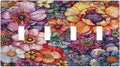 Light Switch Covers Colorful Bohemian Flowers Vintage Boho Floral Quad Toggle Electrical Faceplate 4 Gang Wall Plate Decorative Switch Plates for Bed Room living Room Decor