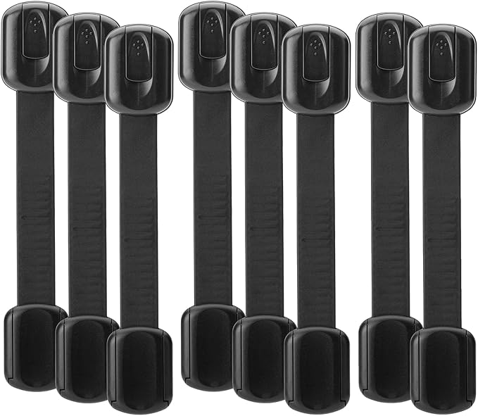 Bates- Child Safety Strap Locks, 8 Pack, Black, Baby Cabinet Locks, Toilet Locks Baby Proof, Child Proof Drawer Locks, Cabinet Baby Locks for Cabinets, Child Proof Cabinet Locks, Drawer Child Locks