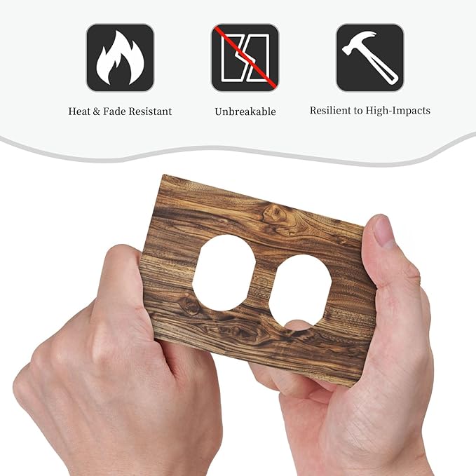 Distressed Wood Brown Wood Texture Outlet Covers 1 Gang Duplex Light Switch Cover Decorative Switch Plates Electrical Receptacle Faceplate Wall Plate for Farmhouse Home Decor