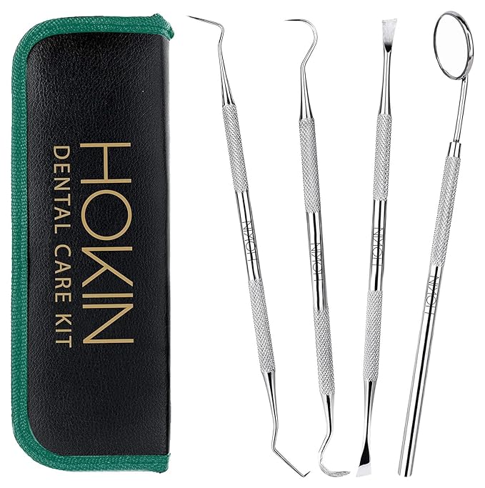 HOKIN Dental Tools Plaque Remover Teeth Cleaning Tool 4 Pcs Dental Care Kit Tooth Filling Repair Set Stainless Steel Dental Tools for Men Women Kids and Pet Care (Emerald Green)