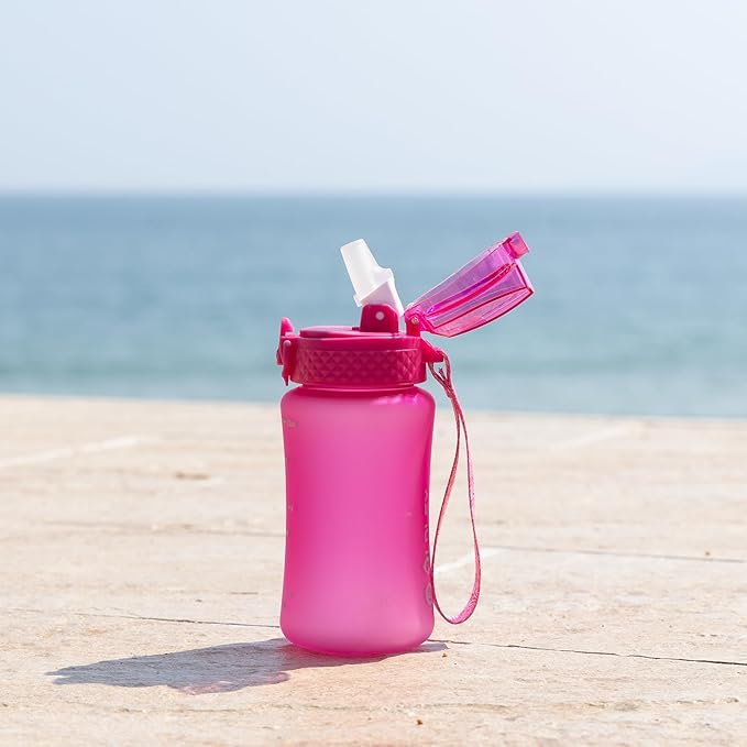 OLDLEY Kids Water Bottle for School, 12 oz (2 lids) BPA-Free Reusable Leak-proof Durable Tritan Plastic Water Bottles with Straw & Chug Lids, Anti-dust Spout Cover (Rose red)